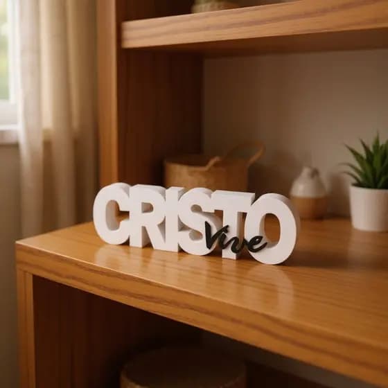 Quadro Religioso Cristo Vive, Letreiro Decorativo de Parede para Casa