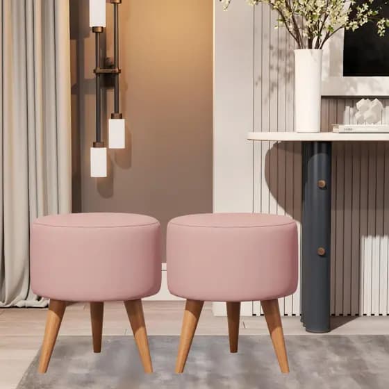 Puff Redondo Pé Palito Kit E Unidades Assento Estofado Apoio Para os Pés