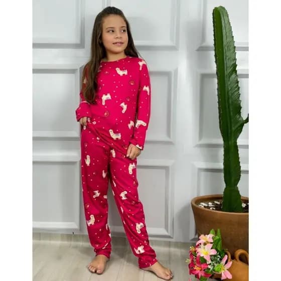 Pijama Infantil Inverno Manga Longa Menina Estampado Frio Calça Blusa Conjunto Dormir Criança