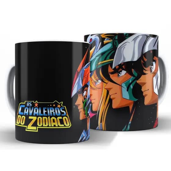 Caneca Os Cavaleiros do Zodíaco Minimalista + Caixa - Xícara 325ML Personalizada Porcelana Super Branca Cerâmica