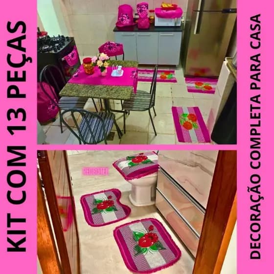 Kit 13 Peças Tapete Cozinha Banheiro Estampado Pano Copa Utensilios Passadeira Box Tecido Algodão