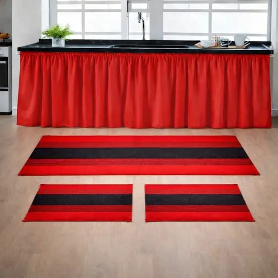 Kit Tapete Cozinha e Cortina Pia Armário Passadeira Decoração Moderno Elegante Liso Promoção