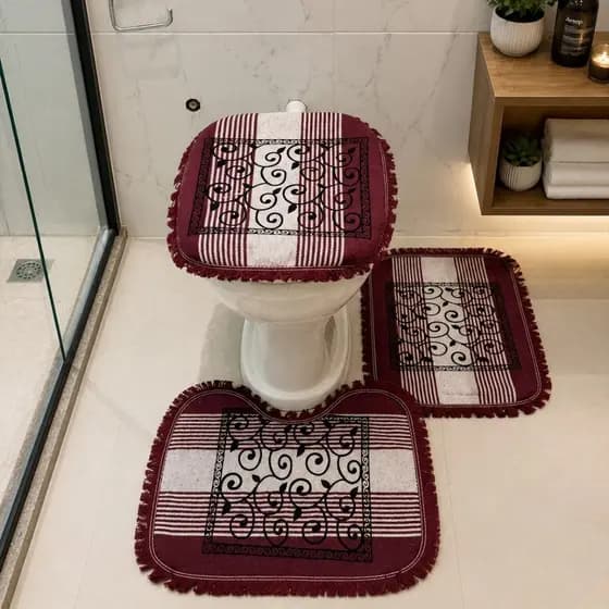 Tapete Para Banheiro 3 Peças Liso Estampado Luxo 100% Algodão Decoração Casa Lar Promoção