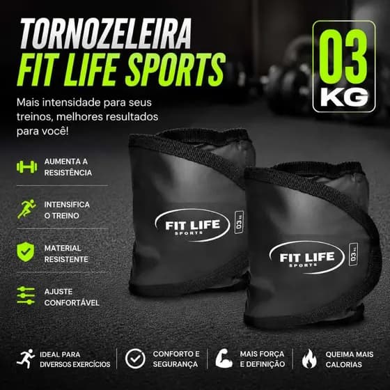 Par Caneleira Tornozeleira de Peso 3kg Fit Life