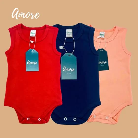 Roupa de Bebê Body Regata Verão Calor Amore 100% Algodão