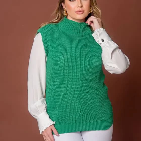 Colete feminino longo elegante com gola tricot tricô ótima qualidade