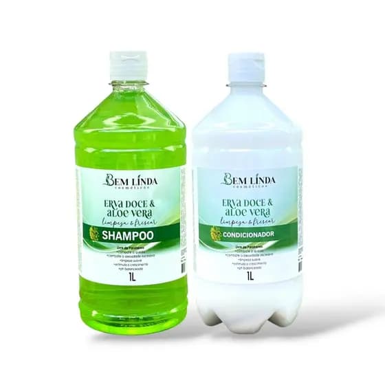 Kit Shampoo e Condicionador 1L Erva Doce e Aloe Vera Hidratação Suave Natural Brilho pH Balanceado