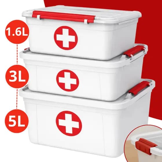 Caixas Organizadora Primeiros Socorros Com Tampa e Trava 1,6L/3L/5L Para Medicamentos Curativo