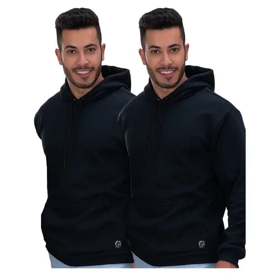 Kit 2 Jaquetas Moletom Flanelado Com Capuz Bolso Canguru Blusa Frio