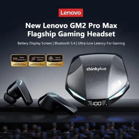 XT53 Lenovo GM2 PRO MAX Fone de Ouvido Bluetooth 5.4 | Modo Gamer 45ms | Com Display LED | Baixa Latência | Som 3D Dolby