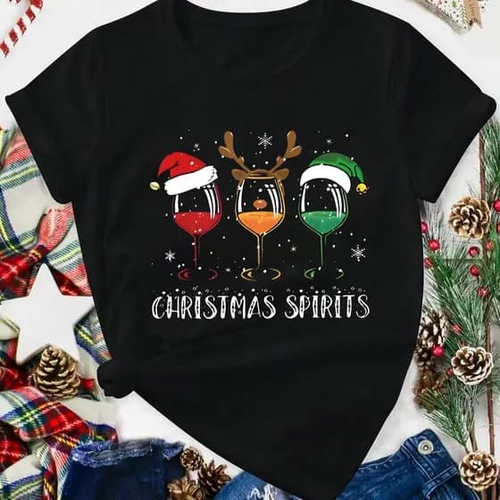 T-shirt de Natal para Mulher - Festivas Casual de Manga Curta e Gola Redonda Dia a Dia & Festas, T-shirts de Natal