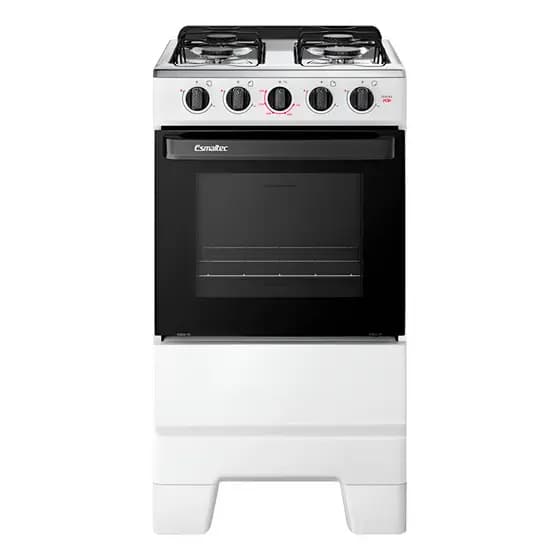 Fogão a Gás Mesa Inox e Forno 50L Limpa Fácil Esmaltec F4ISB Cor Branco e Preto 4 bocas