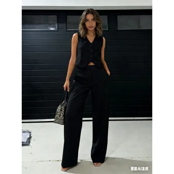 Conjunto Femenino Pantalona Social e Colete Com Botoes Maravillosos Moda Elegante e Confortavel Luis twil