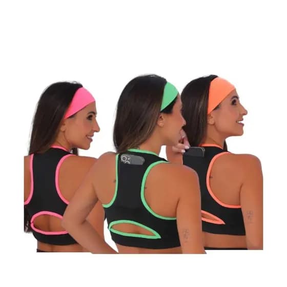 Kit 3 Top Feminino Fitness Com Bolso Ideal Para Corrida e Academia