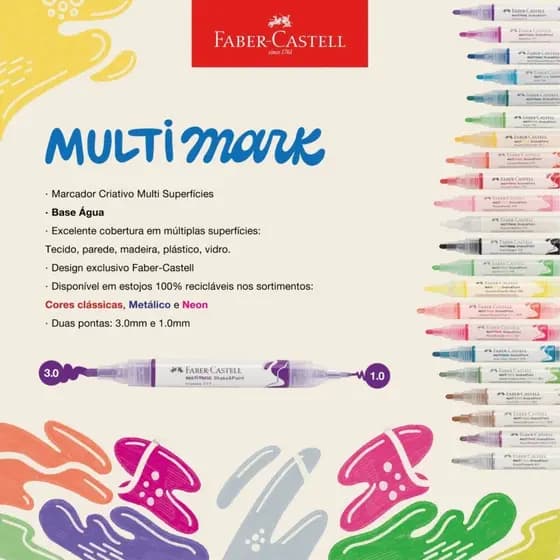 Caneta Marcador Ponta Dupla Faber Castell Parede Multimark artesanato tecido madeira papel parede professional