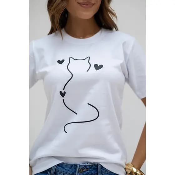 T-shirt Contorno Gatinho: Estilo Minimalista e Confortável para o Dia a Dia