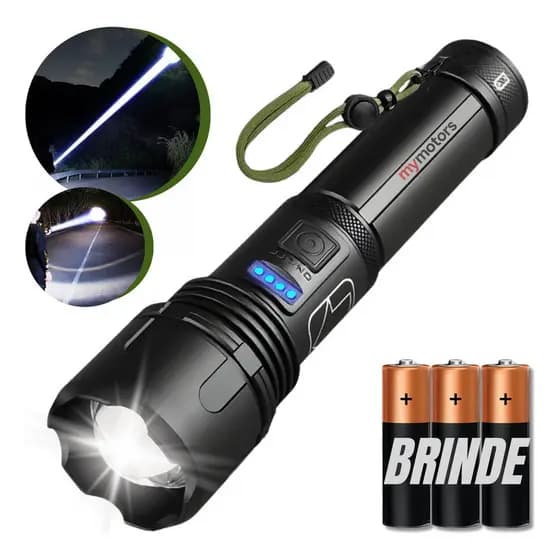 Lanterna Tática T9 Led Usb Recarregável Alto Brilho Potente Mais Forte Do Mundo Zoom Mymotors + Brinde