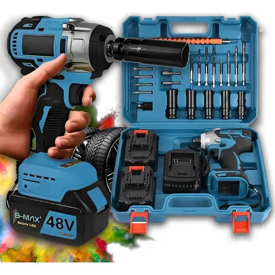 Chave De Impacto Furadeira Parafusadeira 2 Baterias 48v 1/2