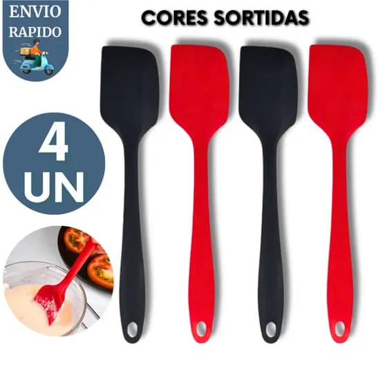 Kit 6 Espatula de Silicone Vermelha Para Doce Cafeteria Padaria Restaurante Doceria Confeitaria