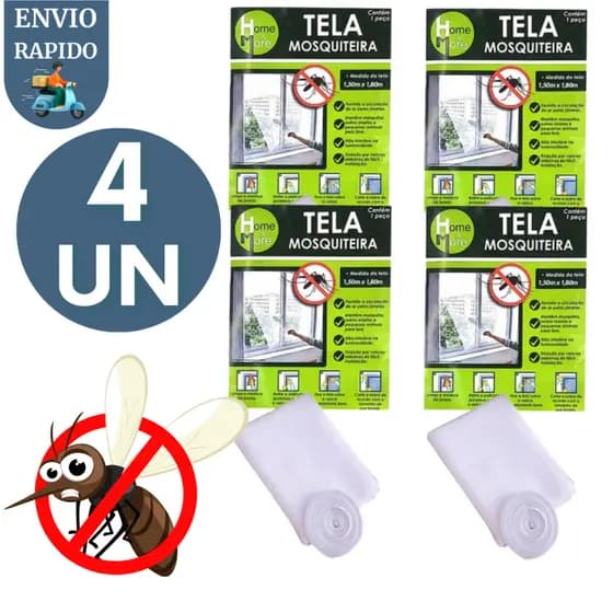 Kit 4 Telas Mosquiteira Grande Janela Ajustável 1,30x1,50 Anti Insetos Dengue Mosquito Proteção
