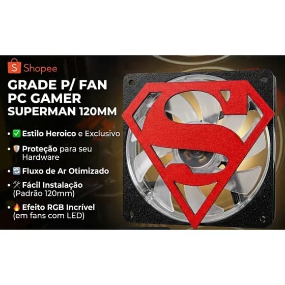 Grade de Fan Superman p/ PC Gamer - Protetor de Ventoinha 120mm Super-Man