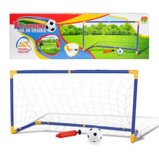 Trave e Bola Infantil Chute a Gol Kit com Rede Bomba Brinquedo Golzinho Futebol DM Toys DMT5075