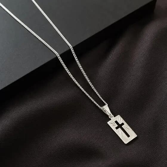 Correntinha Masculina Com Pingente Placa Cruz Banhado A Prata 925