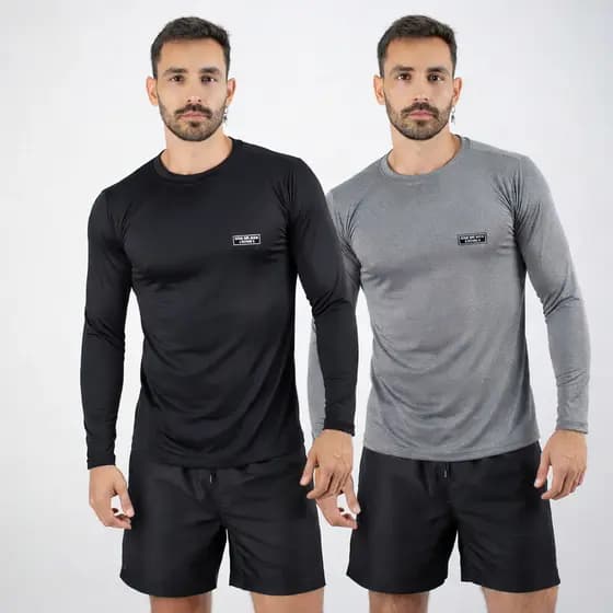Kit 2 Camisa Térmica Masculina Segunda Pele Compressão Proteção Solar UV, Academia, Corrida, Treino