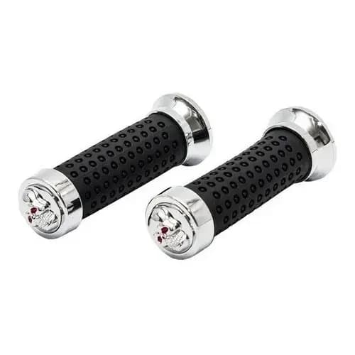 Manopla Caveira Mtb Alumínio Emborrachada Cromado Bike