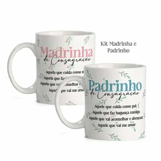 Caneca Madrinha Padrinho de Consagração Personalizada com Nome - Kit 2 Unidades