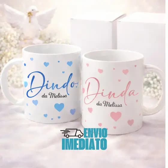 Caneca Madrinha Padrinho Personalizada Com Nome - Kit 2 unidades
