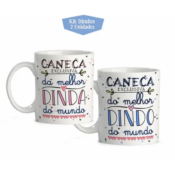 Caneca Exclusiva da Melhor Dinda Dindo - Kit 2 Unidades