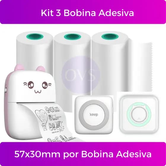 Kit 3 Bobina Etiqueta Termica Adesiva 57mm Branco Para Mini Impressora Portátil