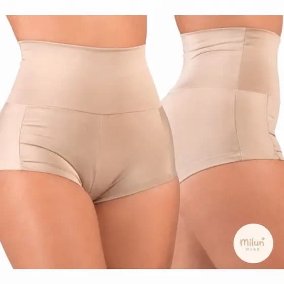 Short Modelador Cós Duplo em Suplex Resistente Alta Qualidade Cós Médio Cinta Compressão
