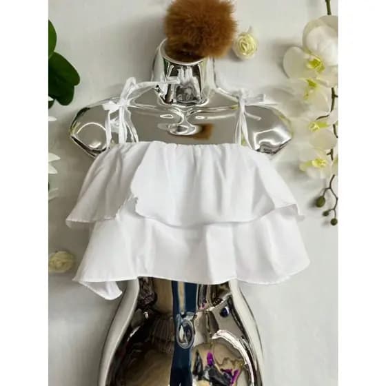 Top feminino com bainha franzida CROPPED EM CAMADAS COM AMARRAÇÃO MODA
