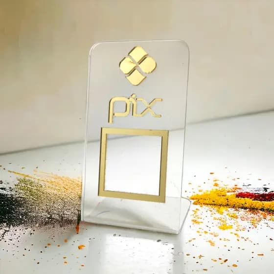 Placa pagamento PIX em acrilico Branco, Preto, Tansparente, Dourado, Rose Gold e Cromado