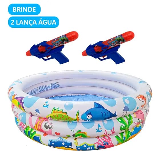 Piscina Inflável 100 Litros/ 3 Anéis + 2 Lança Aguá Brinde