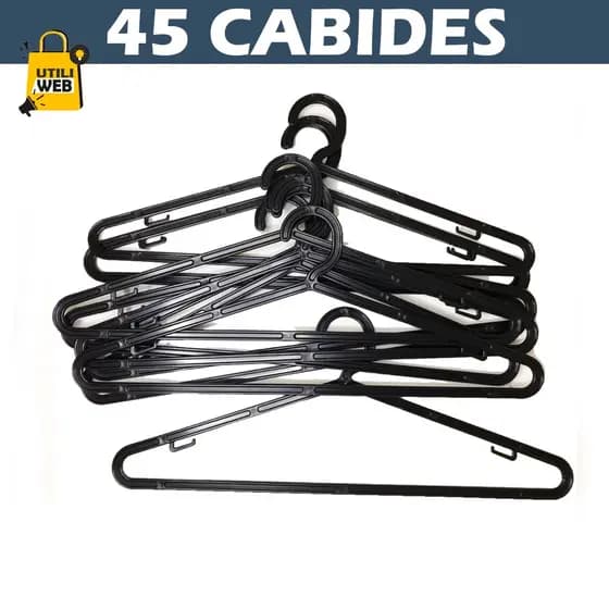 Kit 45 Cabides Adulto Plástico Preto atacado