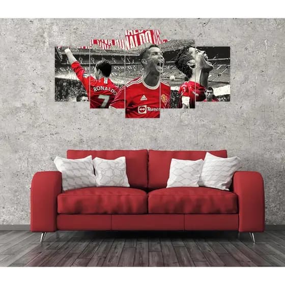 Quadro Decorativo Mosaico 5 Peças Cristiano Ronaldo Full Hd
