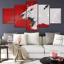 Quadros em tela hd quadros quadro 5 peças leão vermelho e branco casa decoração da arte da parede cartazes