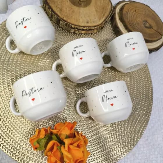 Xícaras Personalizadas Para Casamento, Batizado Minimalista 180ml