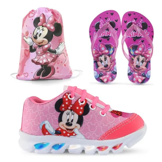 Kit Tênis de Led Infantil Mochila e Chinelo Temático Sola Leve