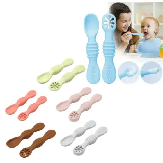 Kit 2 Colheres alimentação de Treinamento Autoalimentacao Bebe Blw macia