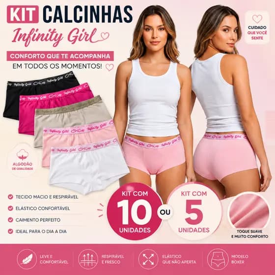 Kit Calcinha Boxer Cueca Feminina Cotton Calcinhas de algodão