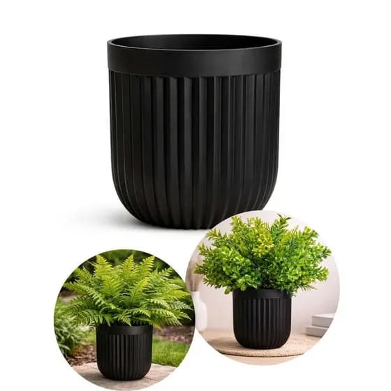 Vaso Luxo Redondo Preto Fosco Chanfrado 14 CM Plástico