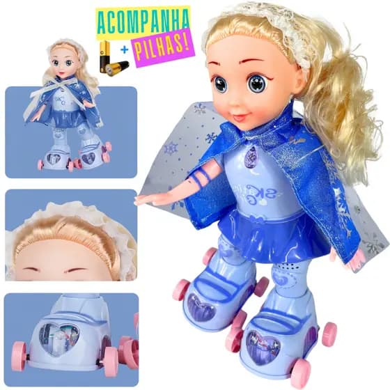 Boneca Patinadora Brinquedo Infantil Luzes Anda Canta Dança Menina
