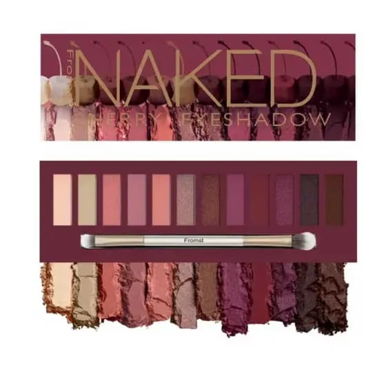 Paleta de Sombras Naked Cherry 12 Cores – Alta Pigmentação | Matte e Shimmer | Com Pincel