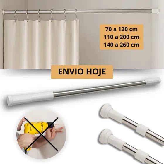 Varão Tubo Bastão Ajustável Barra Cortina Roupas Box Banheiro Extensível Divisória Lavanderia