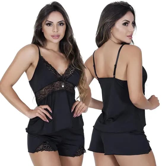 Baby Doll Short Doll Rayka sem Bojo de Microfibra Light e Renda Feminino