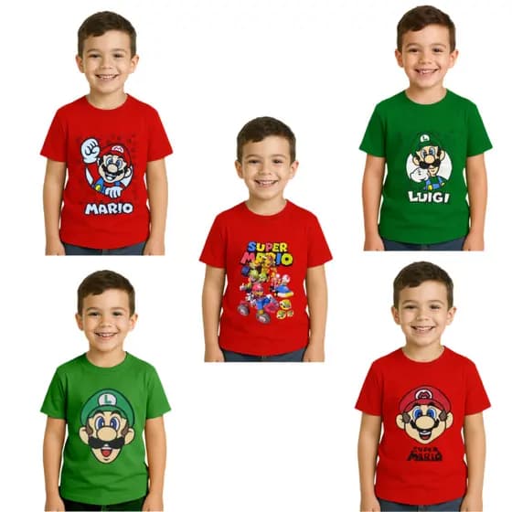 Camisa Camiseta Infantil Super Mario Bros Luidi Fantasia Personagens Meninos Homem Aranha Marvel